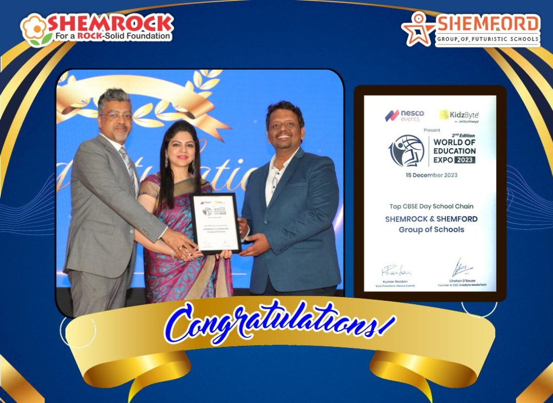 shemrock & shemford group of schools awarded "Top CBSE Day School Chain" at the World Education Expo 2023 on 15th Dec- Best School in gurgaon